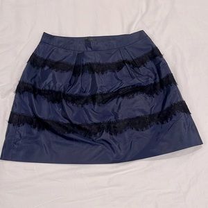 J.Crew Women's Navy Silk and Black Lace Trim Mini Skirt Size 4